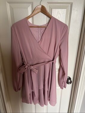 Amazon Blush Pink Long Sleeve Wrap Mini Dress